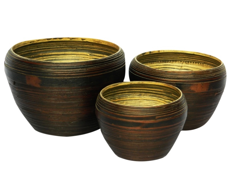 Artisanal Coiled Bamboo Planter Set - Eco-Friendly Triple Nested Pots
